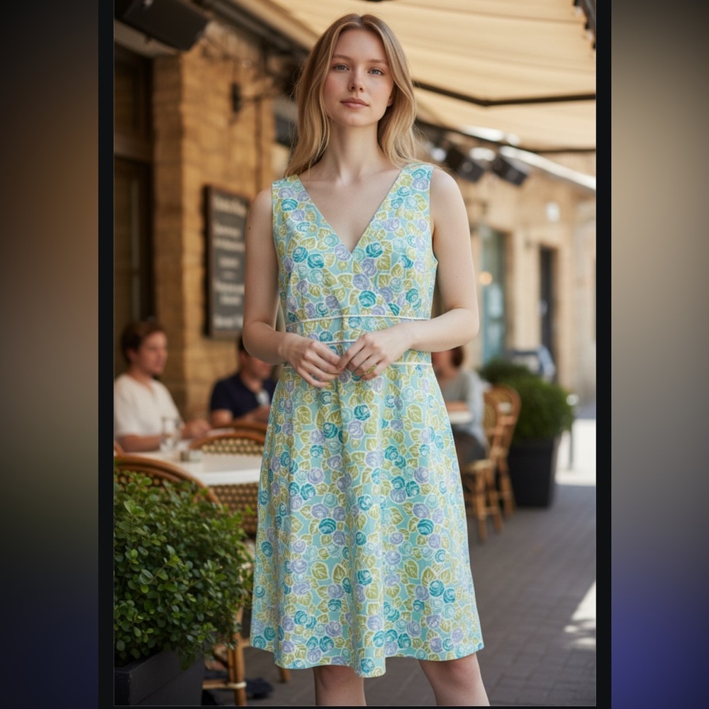 Tahiti Reef Club Dress Floral blue green teal size large